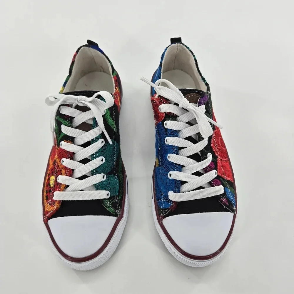 Ladies Hand Embroidered colorful floral sneaker shoes made in Mexico